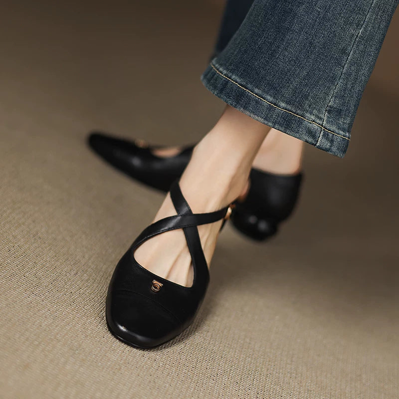 Solia Genuine Leather Cross-Strap Flats