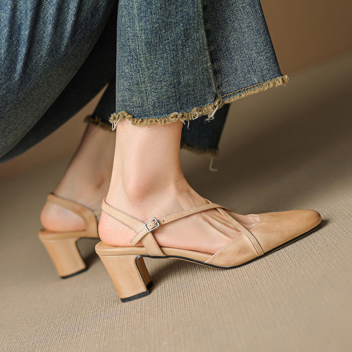 Toria Genuine Leather Cross Strap Heels