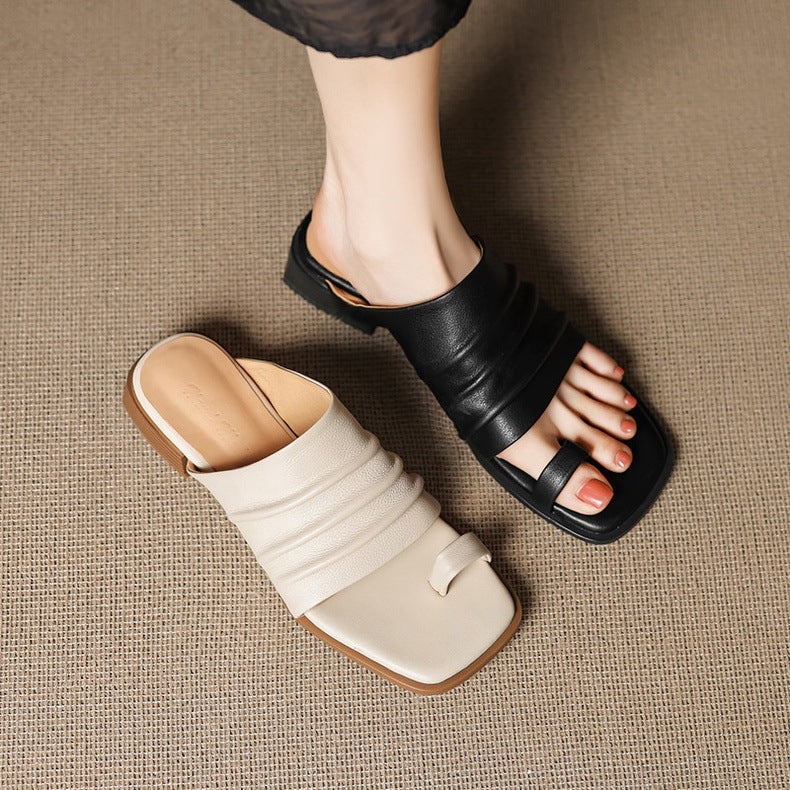 Fiori Genuine Leather Toe-Loop Mules