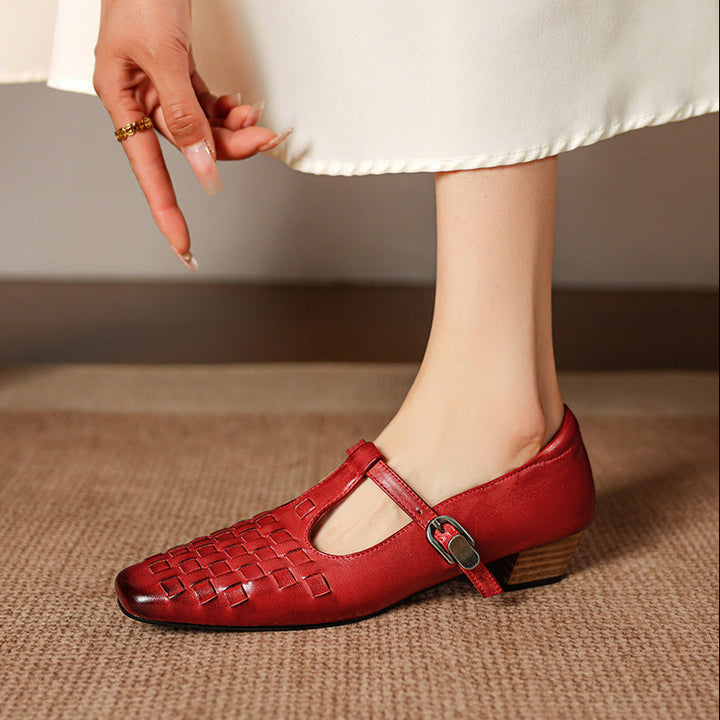 Cora Genuine Leather T-Strap Flats