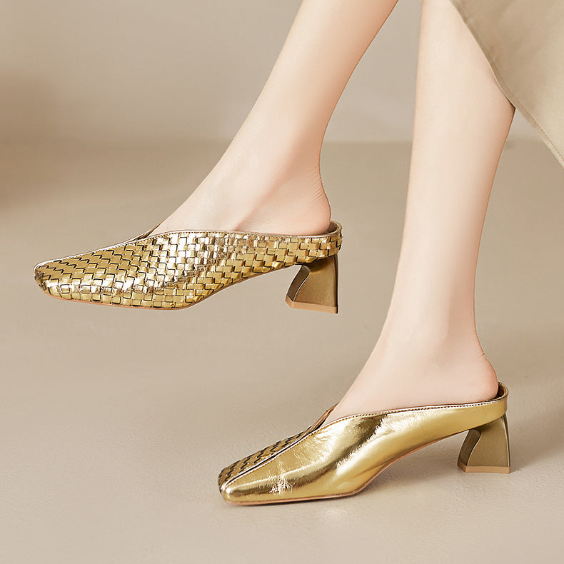 Eline Genuine Leather Metallic Mule Heels
