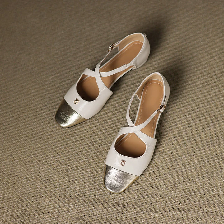 Solia Genuine Leather Cross-Strap Flats