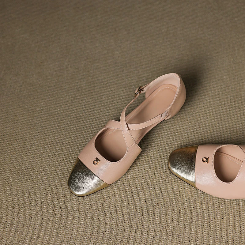 Solia Genuine Leather Cross-Strap Flats