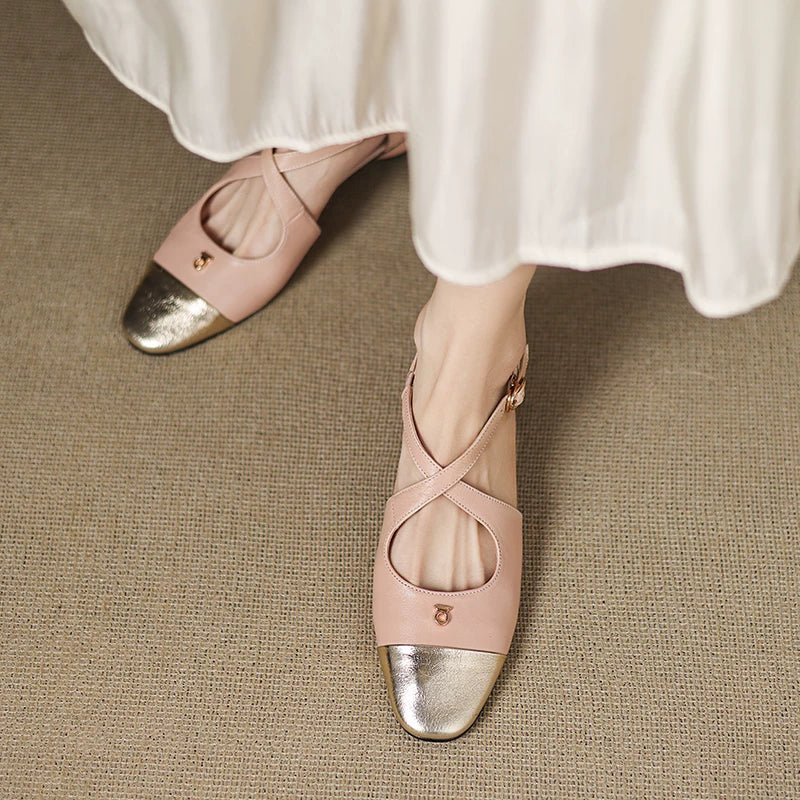Solia Genuine Leather Cross-Strap Flats