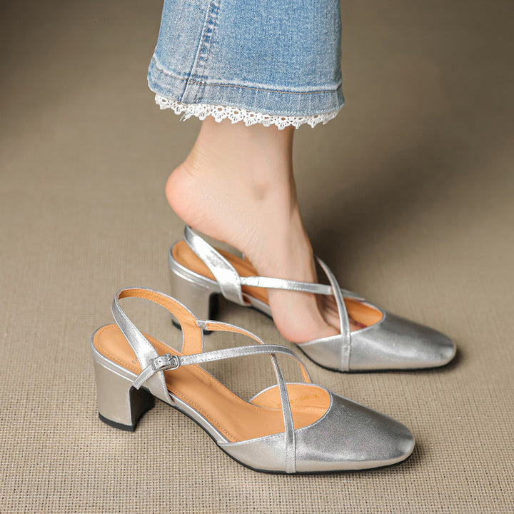 Toria Genuine Leather Cross Strap Heels