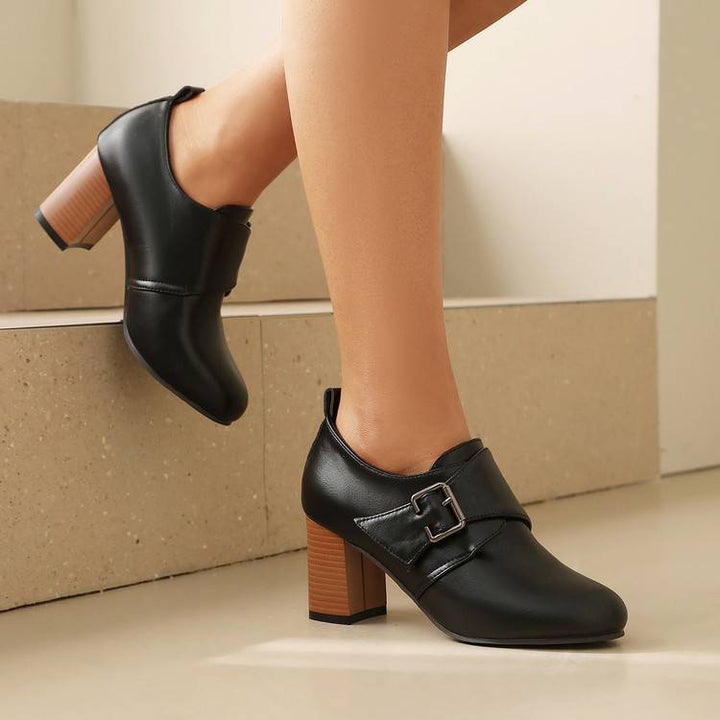 Lora Genuine Leather Buckled Heels