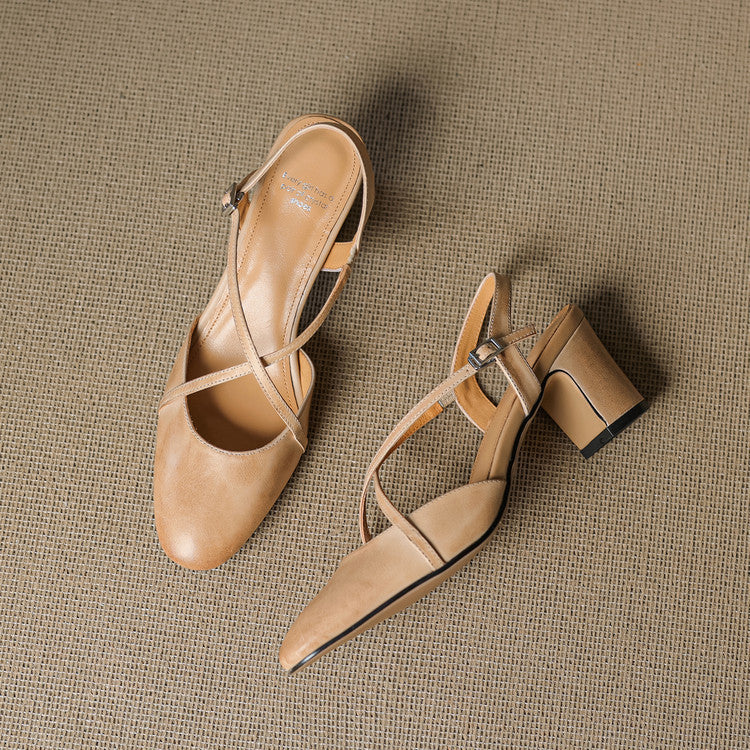 Toria Genuine Leather Cross Strap Heels