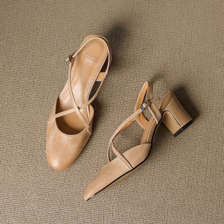 Toria Genuine Leather Cross Strap Heels