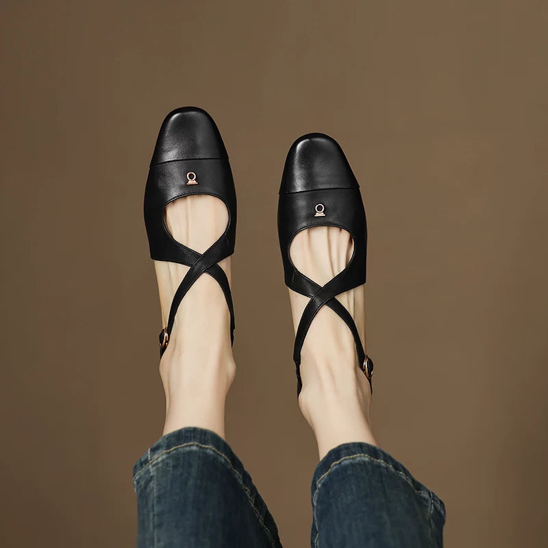 Solia Genuine Leather Cross-Strap Flats