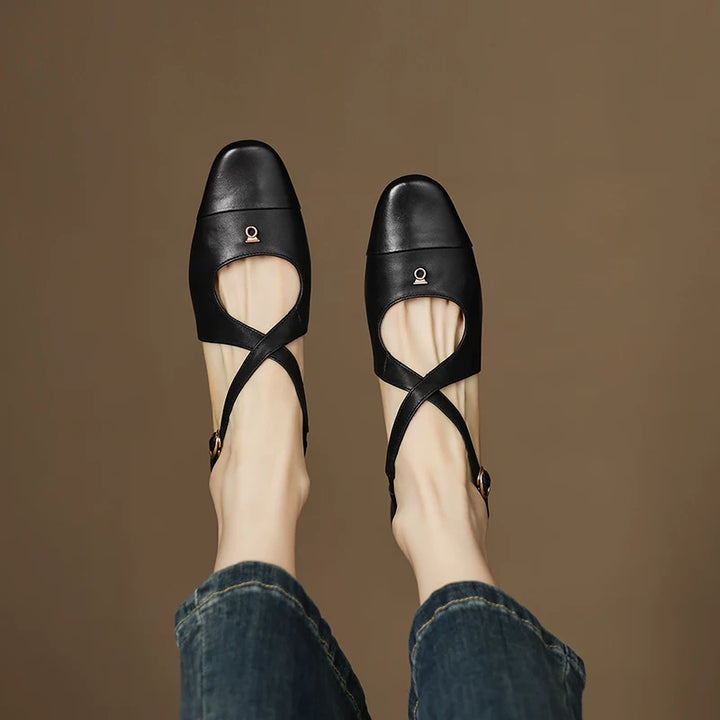 Solia Genuine Leather Cross-Strap Flats