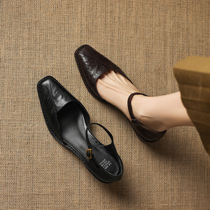 Celor Genuine Leather Ankle Strap Pumps