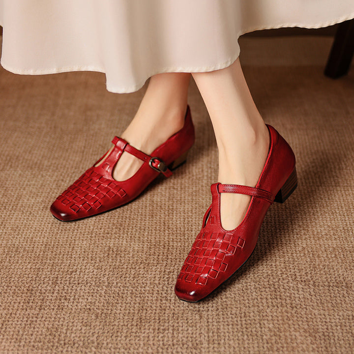 Cora Genuine Leather T-Strap Flats