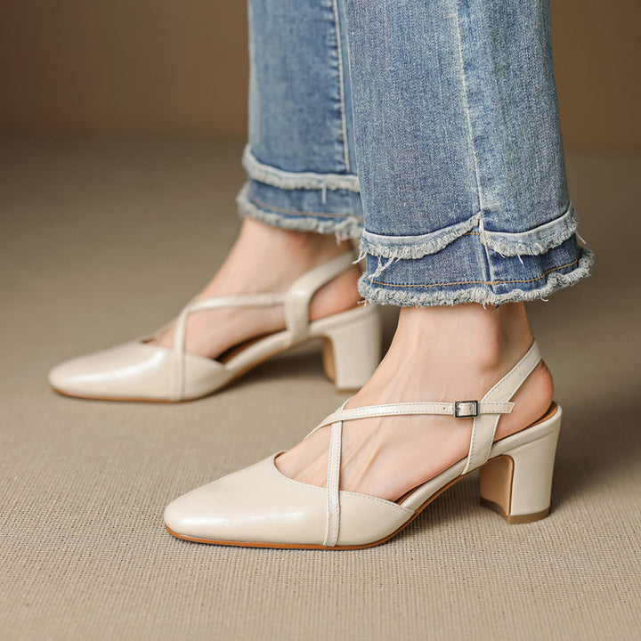 Toria Genuine Leather Cross Strap Heels