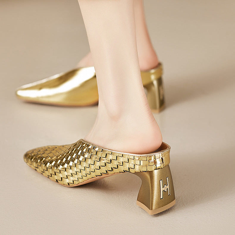 Eline Genuine Leather Metallic Mule Heels