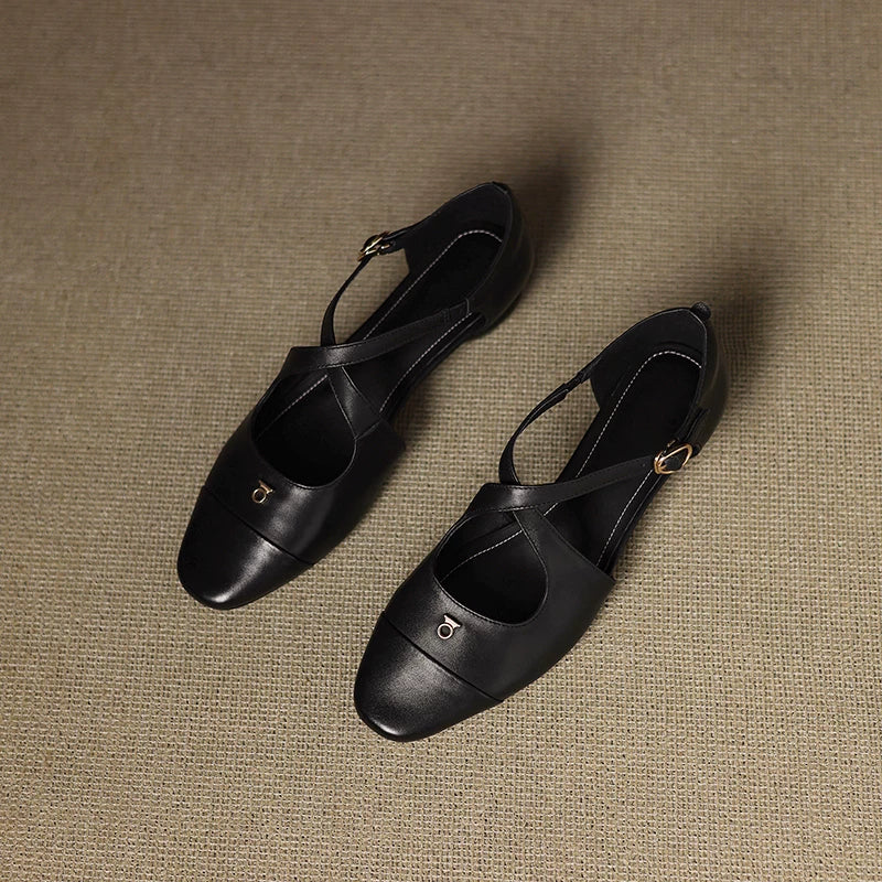 Solia Genuine Leather Cross-Strap Flats