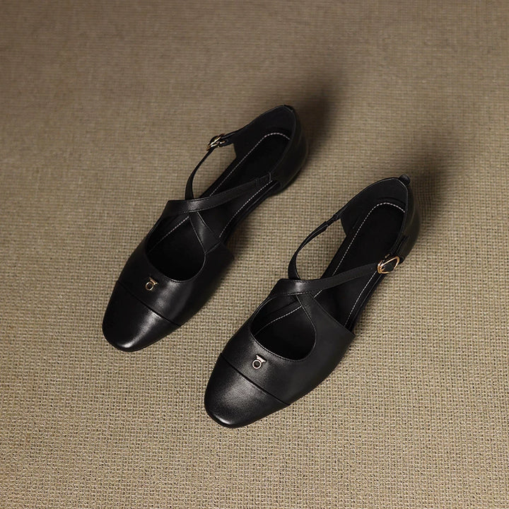 Solia Genuine Leather Cross-Strap Flats