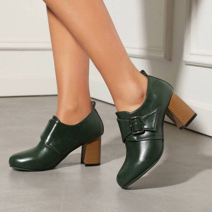 Lora Genuine Leather Buckled Heels