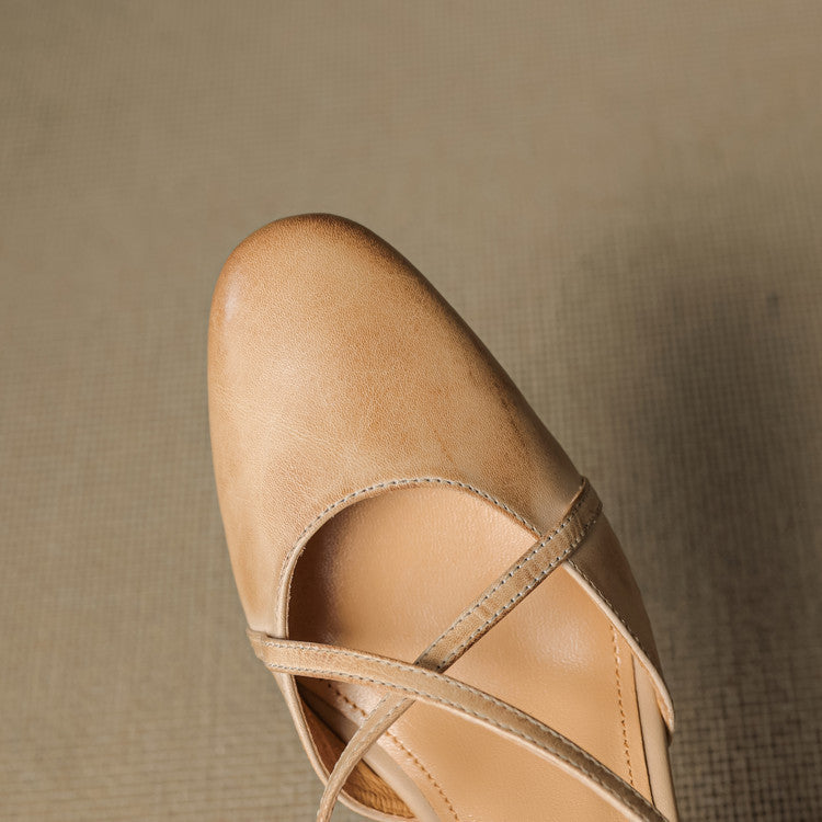 Toria Genuine Leather Cross Strap Heels