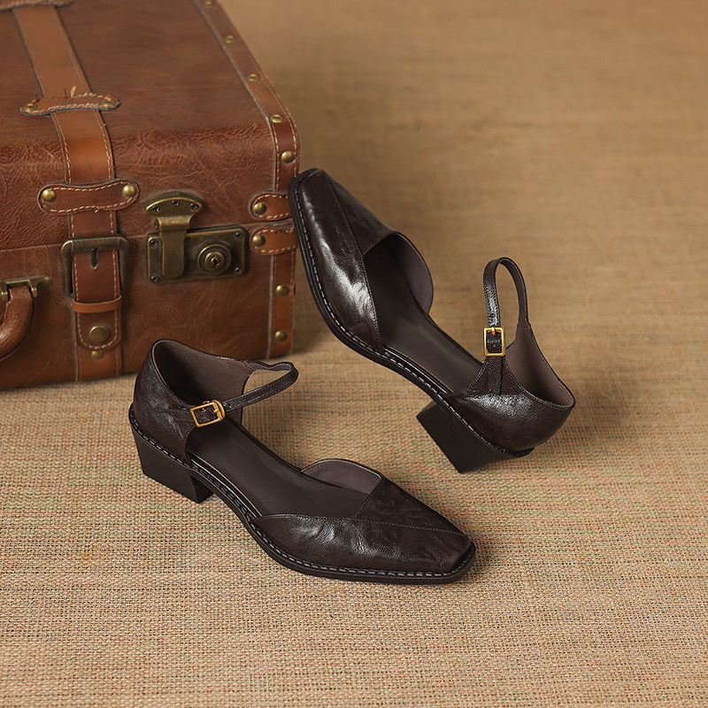 Celor Genuine Leather Ankle Strap Pumps