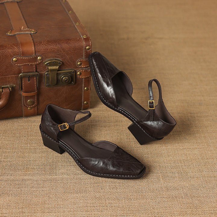 Celor Genuine Leather Ankle Strap Pumps