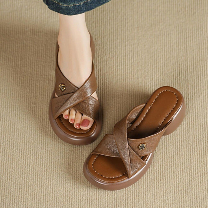 Elin Genuine Leather Open-Toe Mules