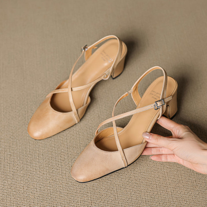Toria Genuine Leather Cross Strap Heels