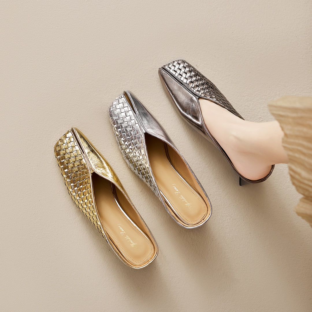 Eline Genuine Leather Metallic Mule Heels