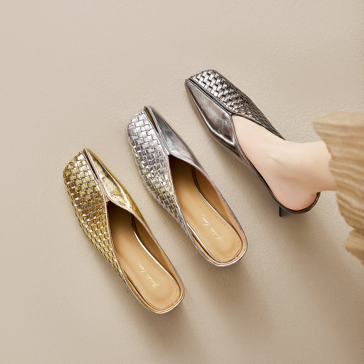 Eline Genuine Leather Metallic Mule Heels