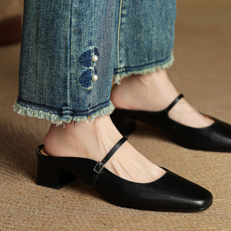 Alicia Genuine Leather Mules