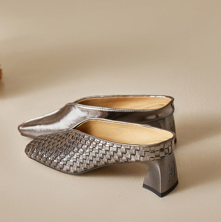 Eline Genuine Leather Metallic Mule Heels