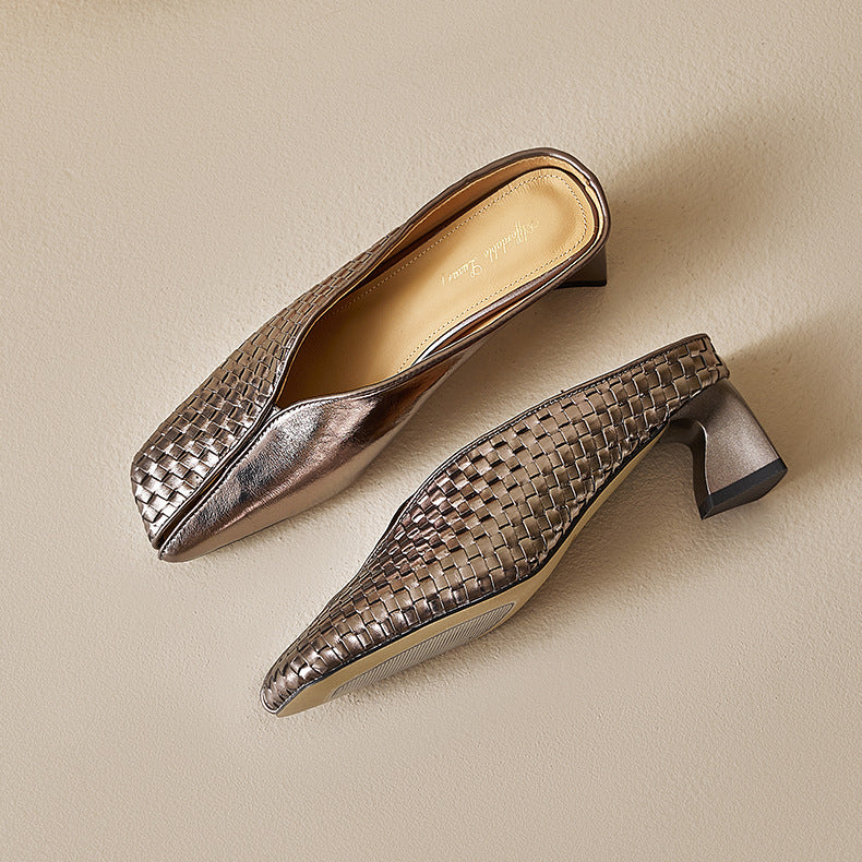 Eline Genuine Leather Metallic Mule Heels