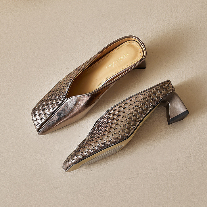 Eline Genuine Leather Metallic Mule Heels