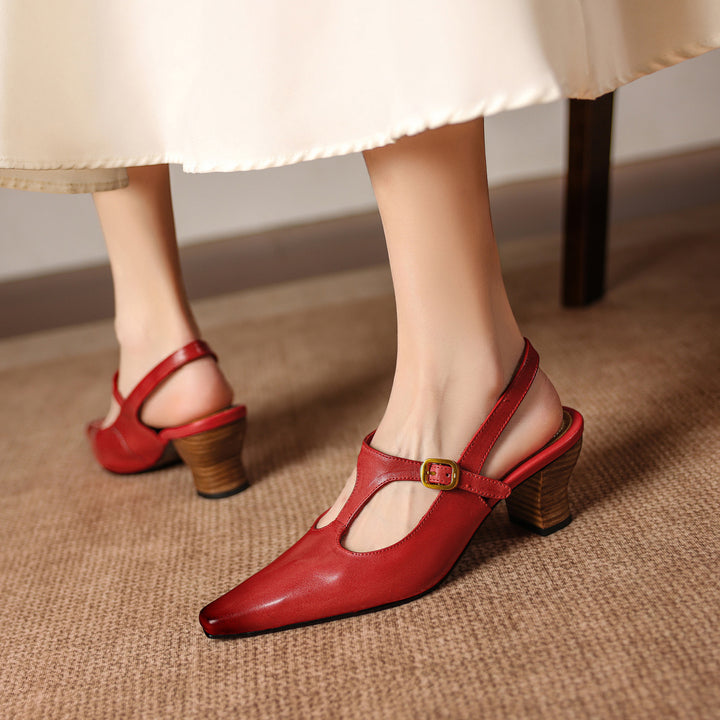 Celyn Genuine Leather T-strap Heels