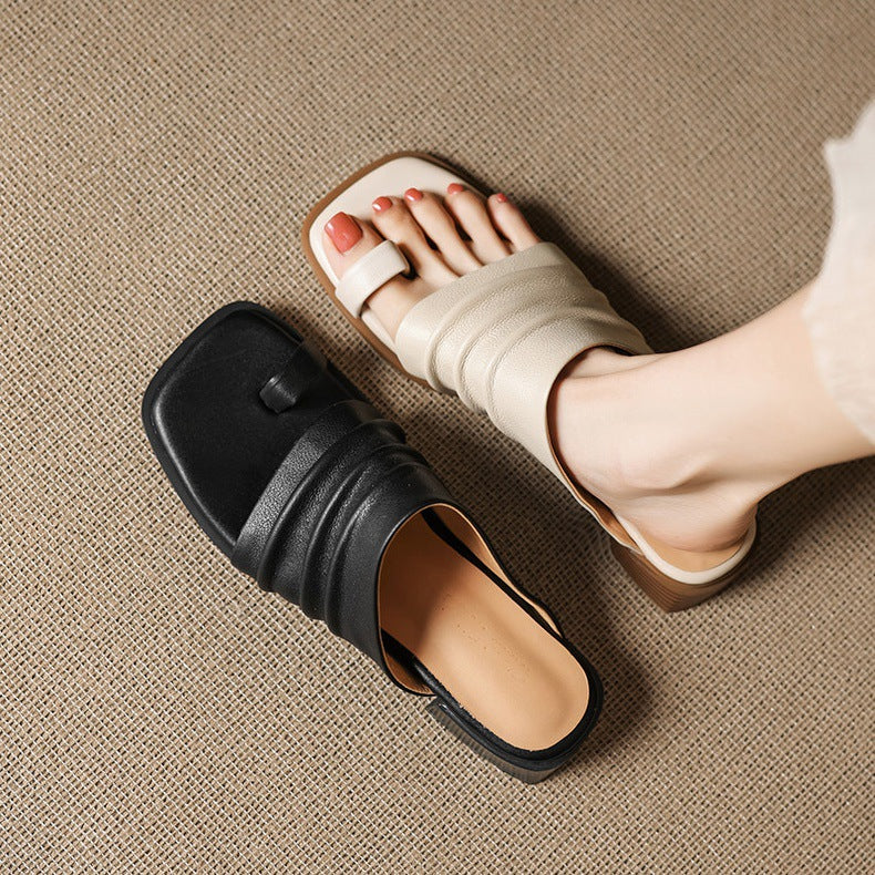 Fiori Genuine Leather Toe-Loop Mules