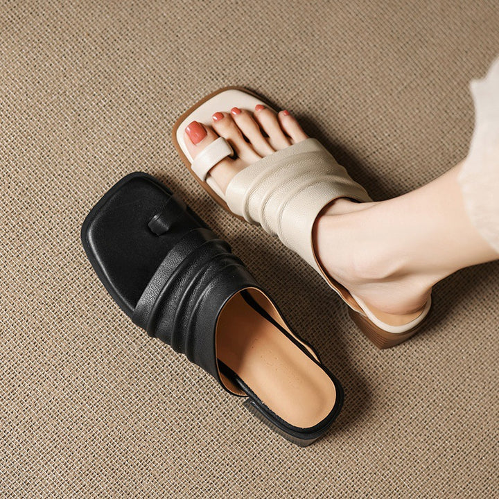 Fiori Genuine Leather Toe-Loop Mules