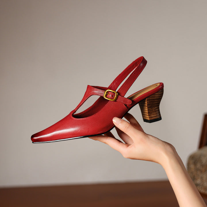 Celyn Genuine Leather T-strap Heels