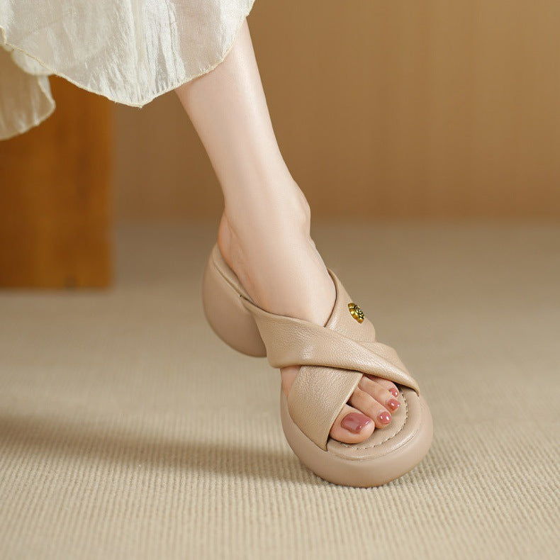 Elin Genuine Leather Open-Toe Mules