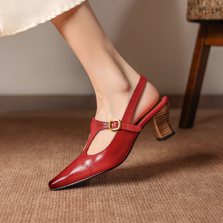 Celyn Genuine Leather T-strap Heels