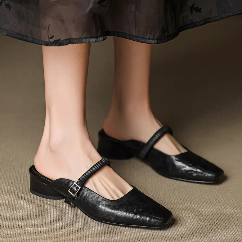 Devia Genuine Leather Mary Jane Mules