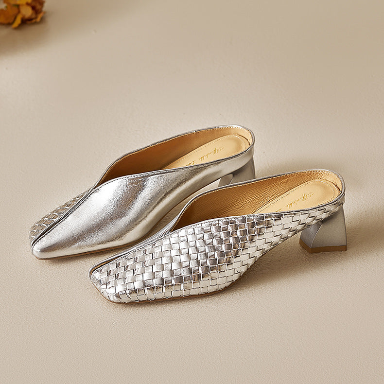 Eline Genuine Leather Metallic Mule Heels