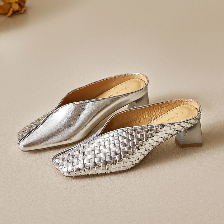 Eline Genuine Leather Metallic Mule Heels