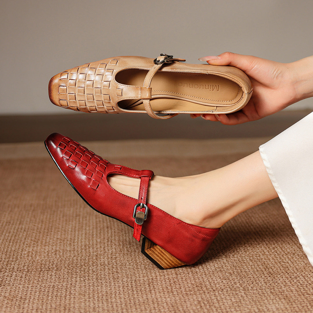 Cora Genuine Leather T-Strap Flats
