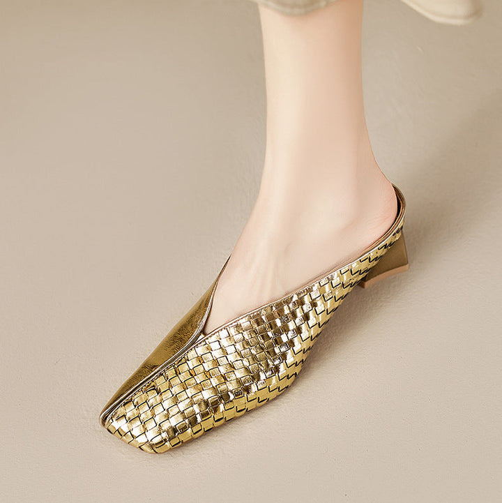 Eline Genuine Leather Metallic Mule Heels