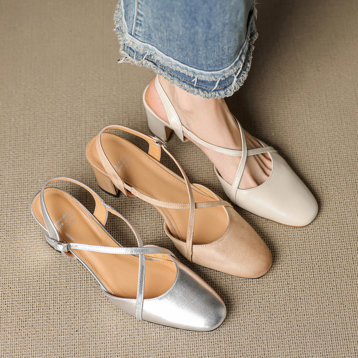 Toria Genuine Leather Cross Strap Heels