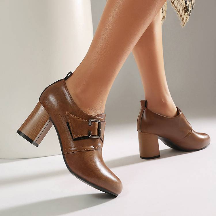 Lora Genuine Leather Buckled Heels