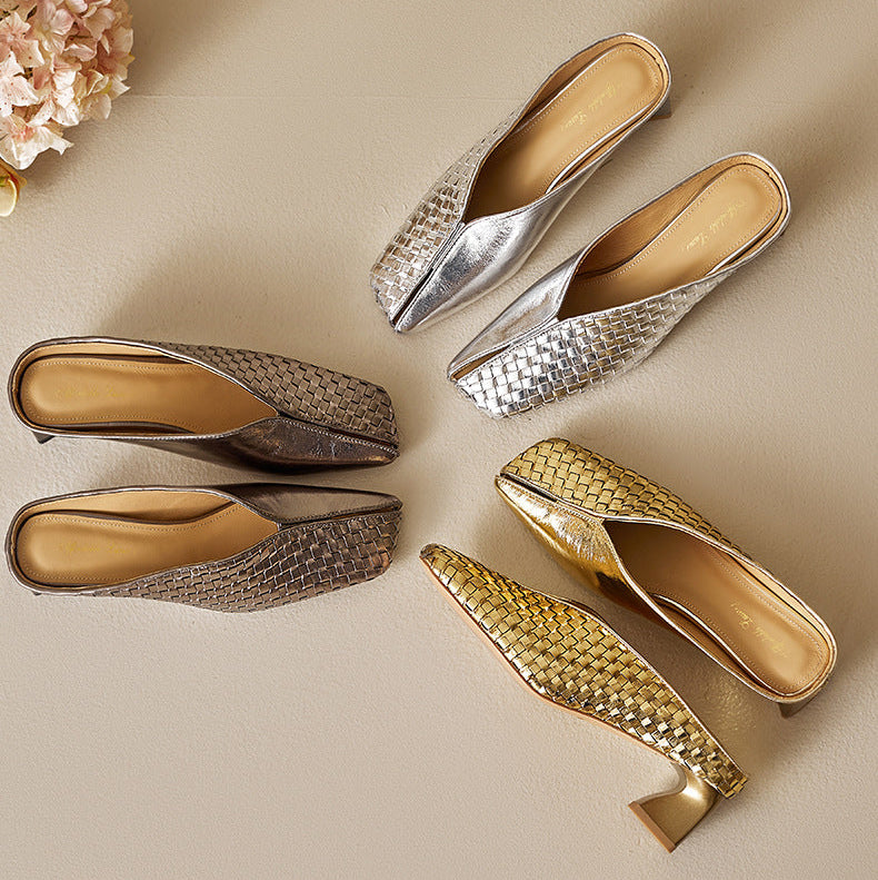 Eline Genuine Leather Metallic Mule Heels