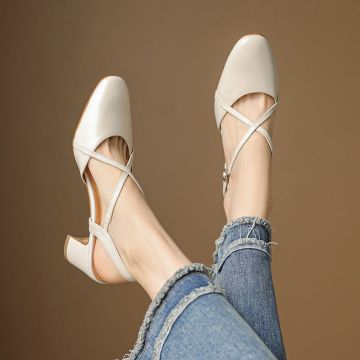 Toria Genuine Leather Cross Strap Heels
