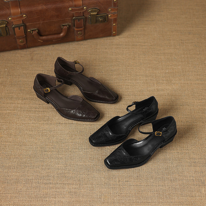 Celor Genuine Leather Ankle Strap Pumps