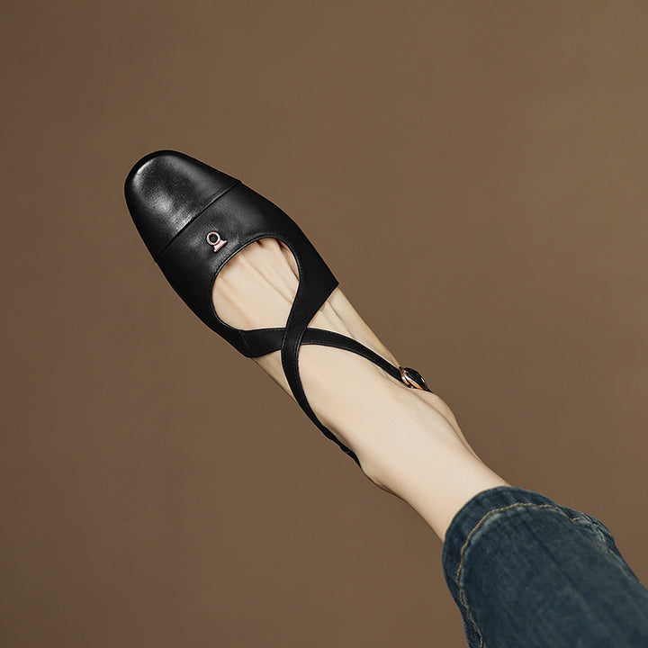 Solia Genuine Leather Cross-Strap Flats