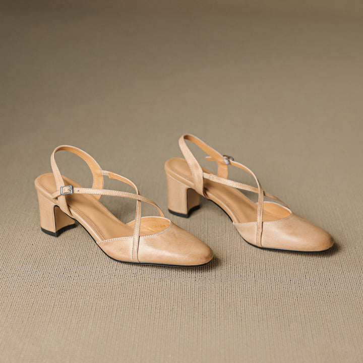 Toria Genuine Leather Cross Strap Heels